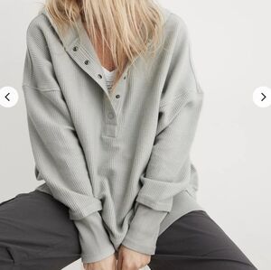 Aerie Textured Ribved Henley Long Sleeve Hoodie